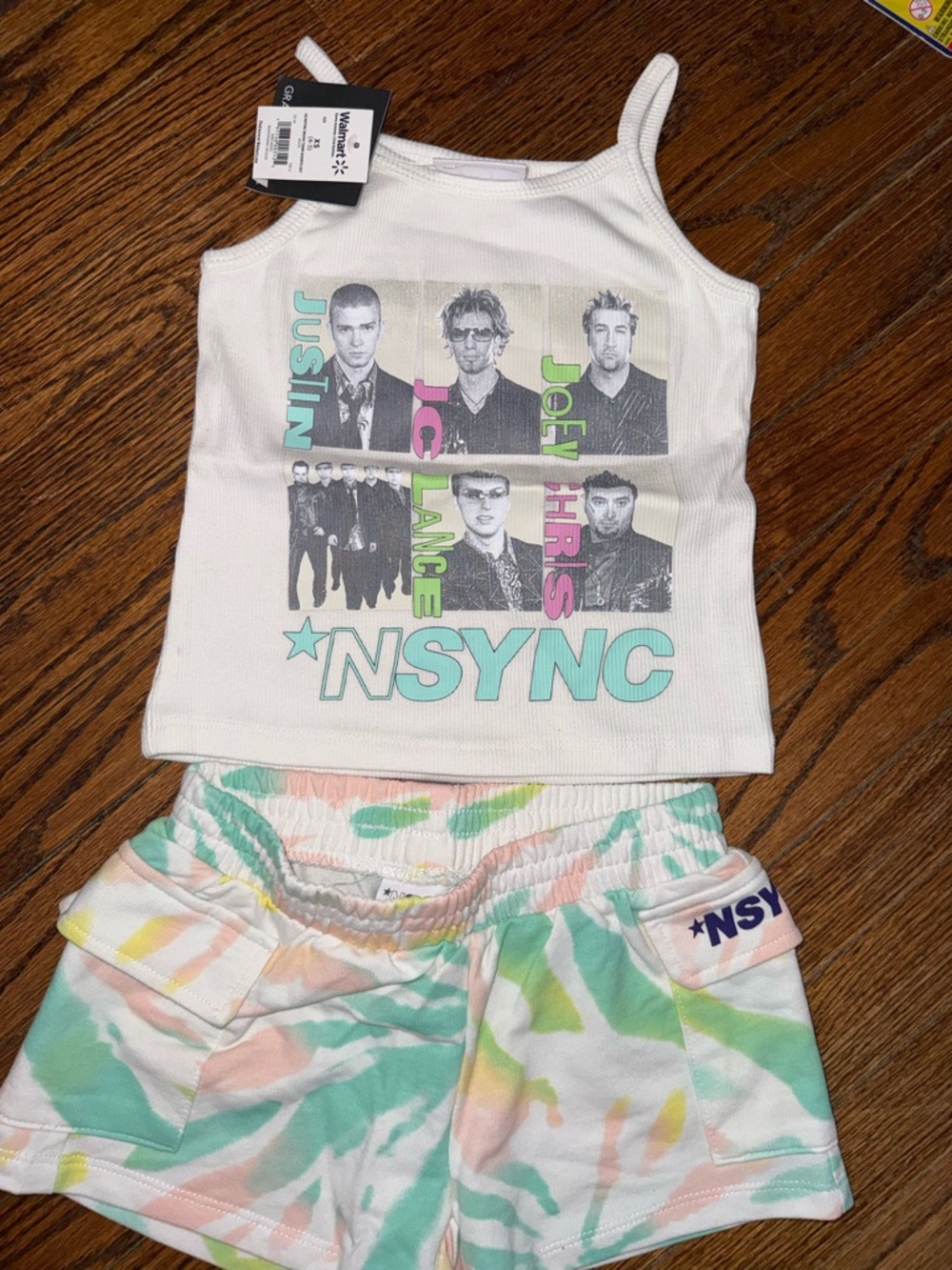 Girls *NSYNC White Tank and Pastel Tie-Dye Shorts Set. NWT.
